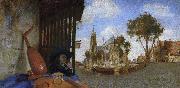 Carel fabritius A View of Delft, with a Musical Instrument Seller's Stall painting